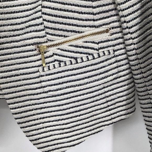 Loft Striped Suit Jacket Blazer Open Front Lightweight Black/Creme Size 4 Petite - Picture 6 of 8